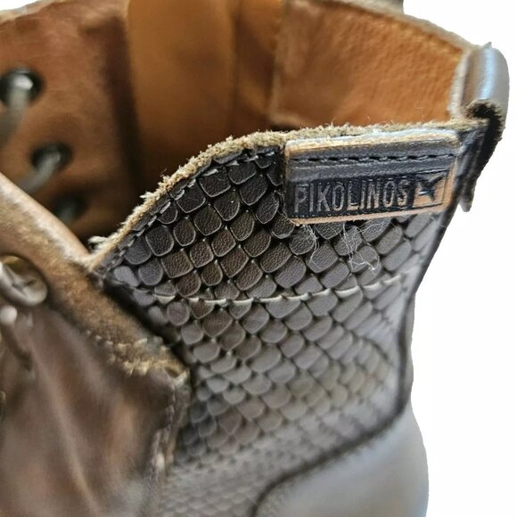 Pikolinos Zaragoza Moss Brown Leather Lace-Up Side Zip Ankle Boots EUR 39 US 8 - Picture 9 of 16